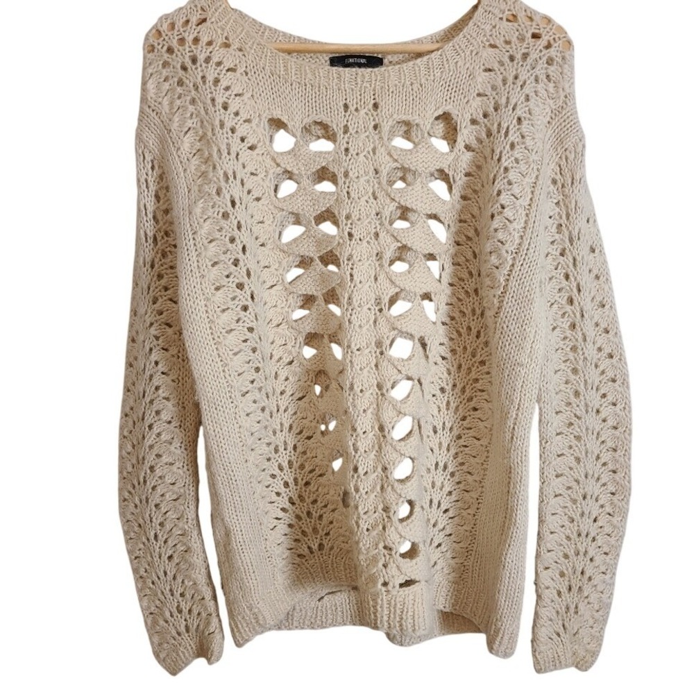 Funktional Cream Wool Alpaca Blend Open Knit Sweater Small